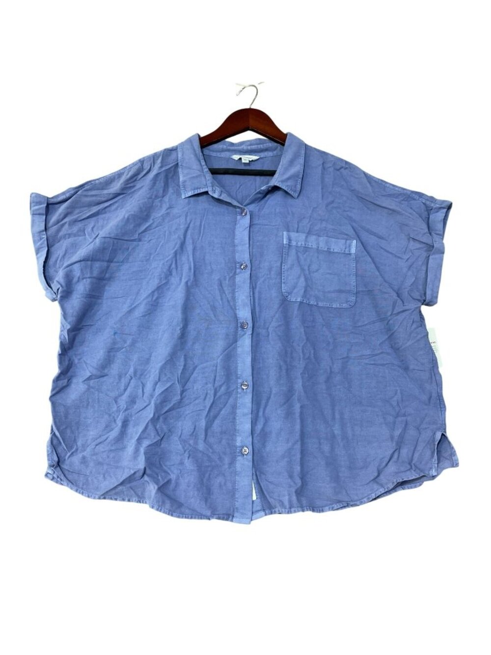NWT Lucky Brand Women's XXL Blue Button-Up Shirt Cotton-Linen Blend